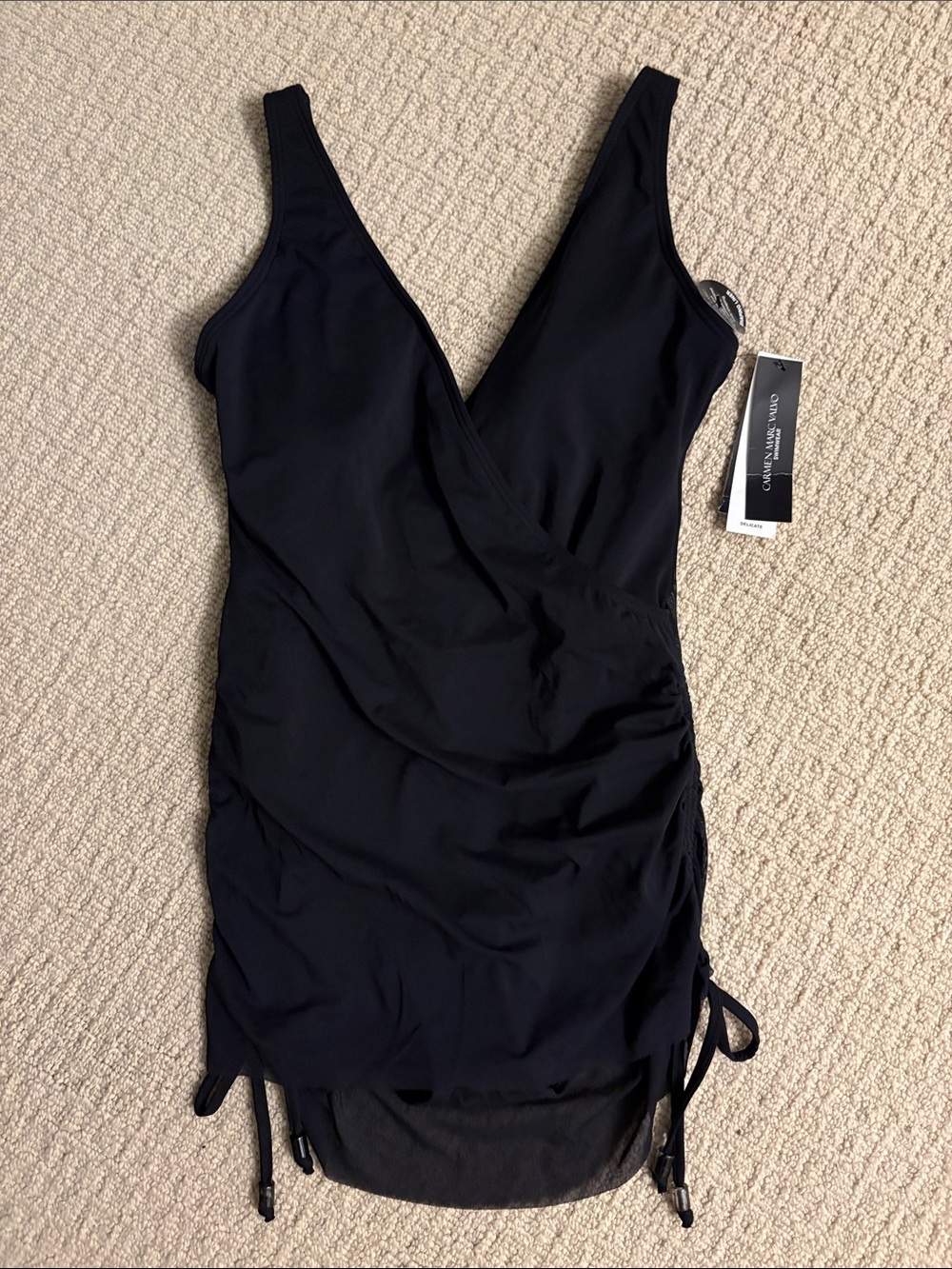 NWT Carmen Marc Valvo Black One Piece Swimsuit Swimdress